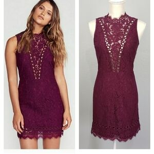 SAYLOR X FREE PEOPLE Cherie Bodycon Lace Mini Open Back Dress Burgundy XS